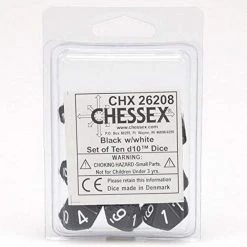 Chessex Opaque Black/White Polyhedral D10 Die Set Tabletop