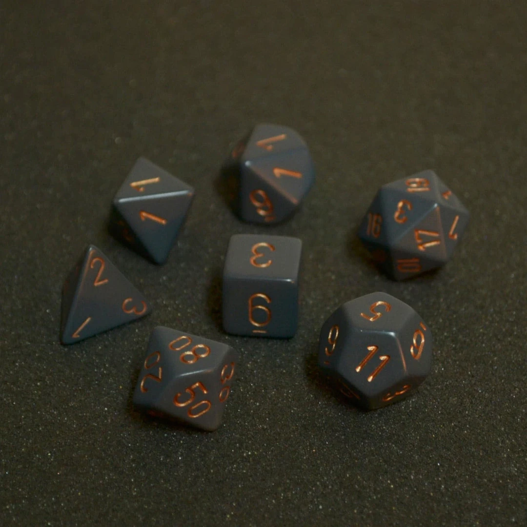 Chessex: Opaque Poly 7 Set - Dark Grey/Copper Dice 3 Chessex: Opaque Poly 7 Set - Dark Grey/Copper Dice