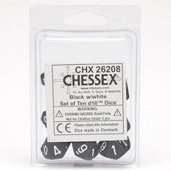 Chessex Opaque Black/White Polyhedral D10 Die Set Tabletop