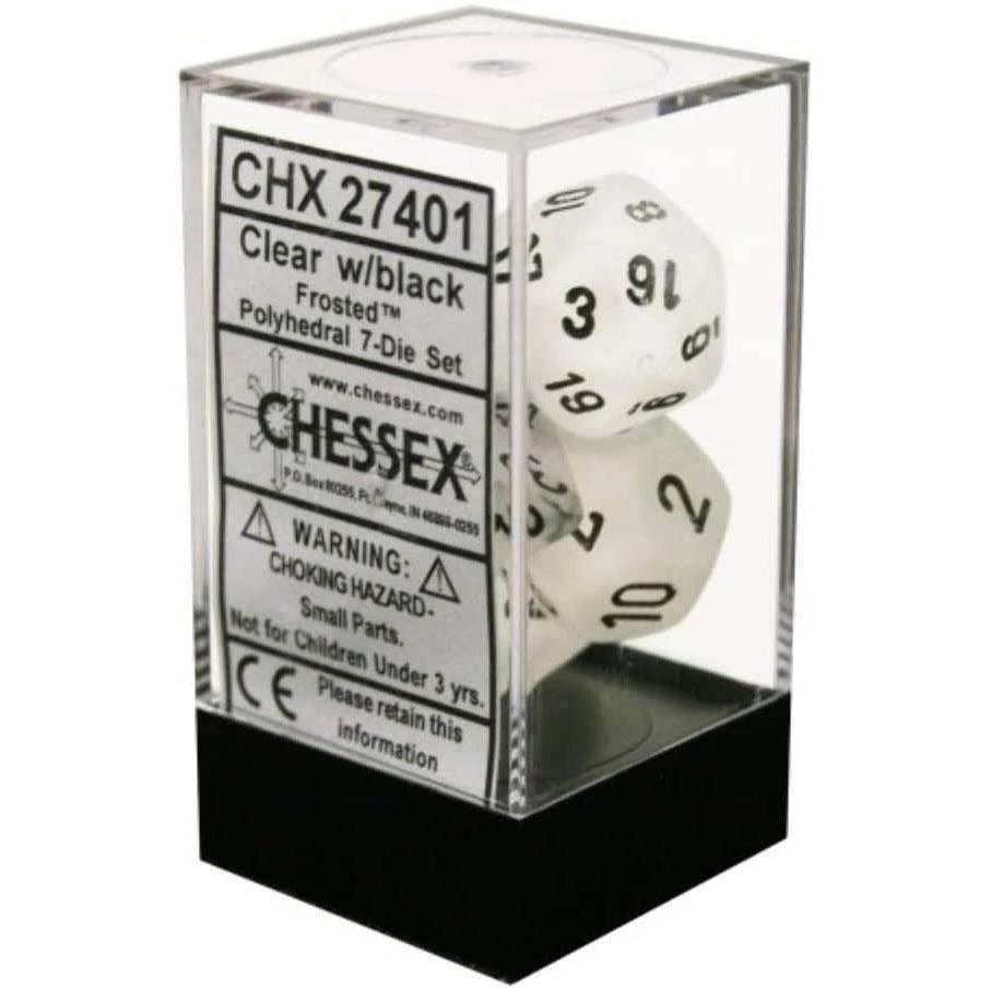 Chessex Tabletop Frosted Poly 7-Die Clear/black 6 Chessex Tabletop Frosted Poly 7-Die Clear/black