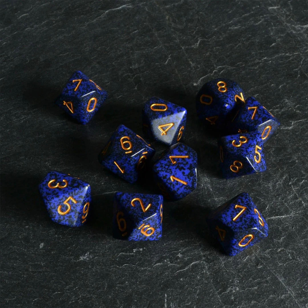 Chessex Speckled D10 Set Golden Cobalt Tabletop 4 Chessex Speckled D10 Set Golden Cobalt Tabletop