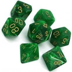 Chessex Vortex Green/Gold Polyhedral 7 Die Set Tabletop