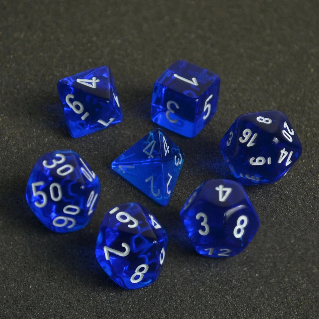 Chessex Translucent Poly 7-Die Set - Blue/White Tabletop 3 Chessex Translucent Poly 7-Die Set - Blue/White Tabletop