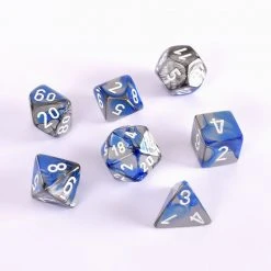 Chessex Gemini Poly 7 Set Bl-Steel/Wh Dice