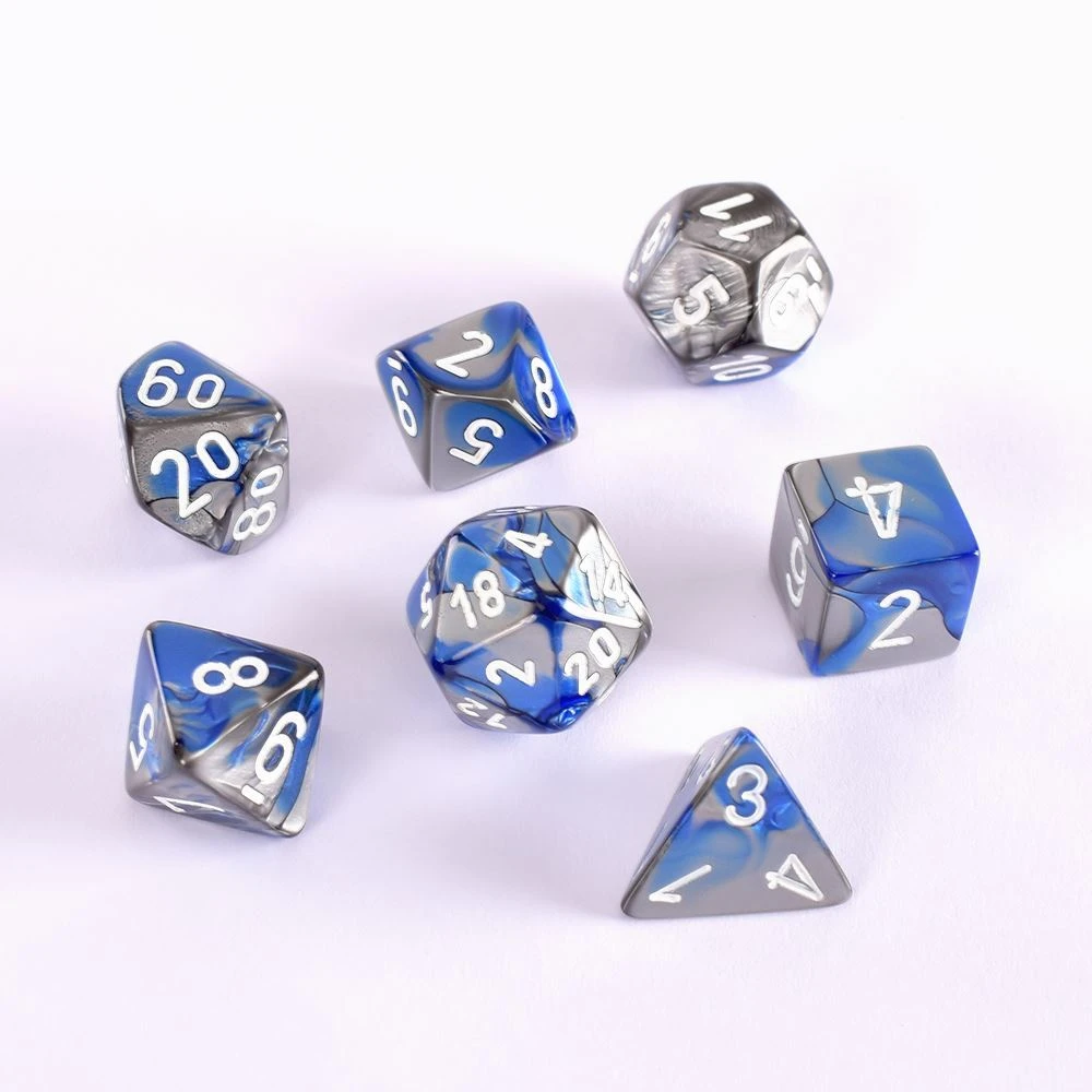 Chessex Gemini Poly 7 Set Bl-Steel/Wh Dice 4 Chessex Gemini Poly 7 Set Bl-Steel/Wh Dice